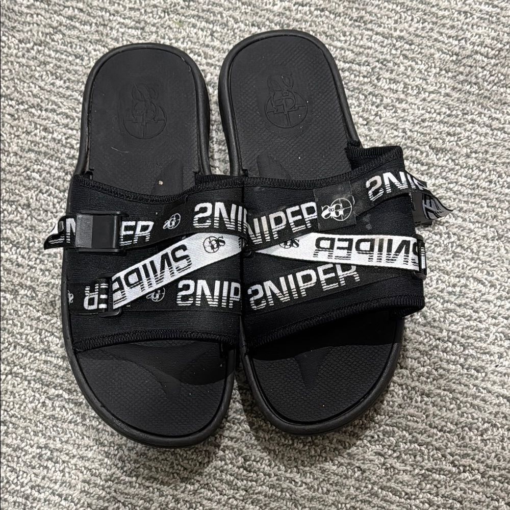 Sniper Black and White Slide Sandals
